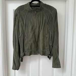 Light Olive Green Suede Moto Jacket